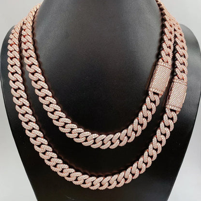 13mm Double-Row Moissanite Cuban Link | S925 Silver Men’s Hip Hop Chain - CaratixJewelry