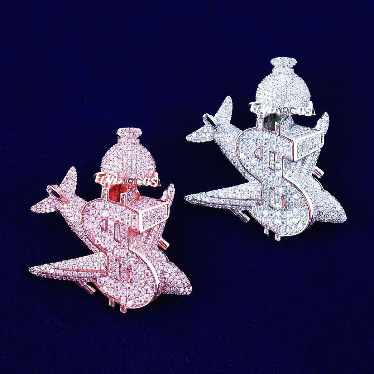 Iced Out Money Plane Pendant | Unisex Real Copper/S925 CZ Necklace | Luxury Hip Hop Flight to Riches Jewelry | Dollar Sign Plane Bling | Caratix - CaratixJewelry