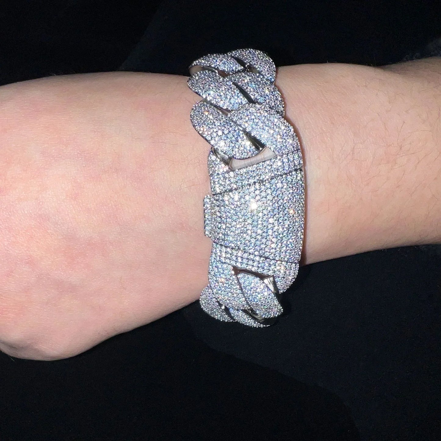 20mm Iced Out Crescent Clasp Cuban Chain with Copper & Zircon - CaratixJewelry