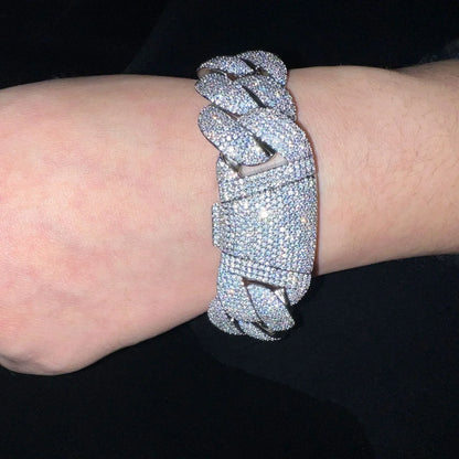 20mm Iced Out Crescent Clasp Cuban Chain with Copper & Zircon - CaratixJewelry