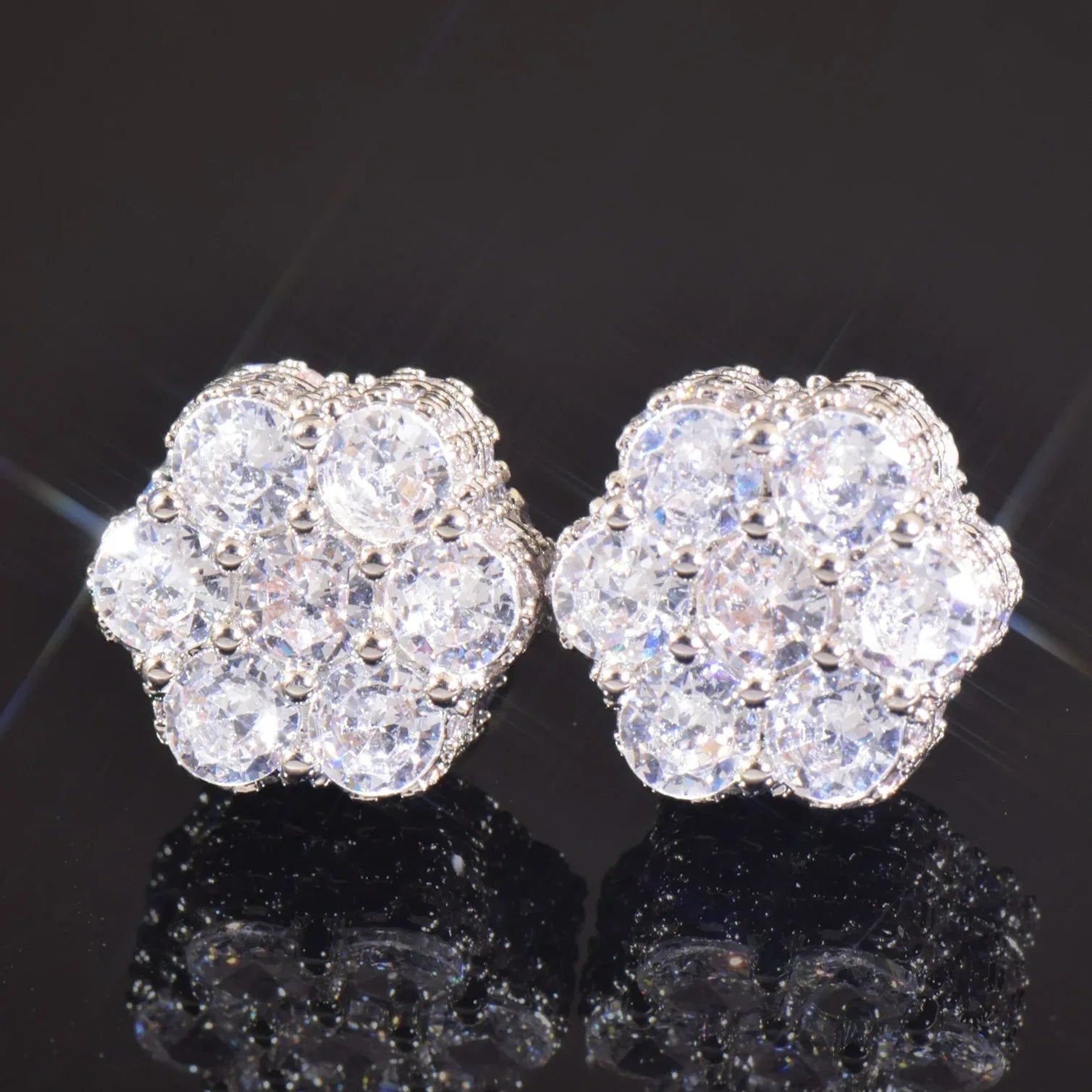 Round Zircon Stud Earrings with 925 Silver Needle | Iced Out Copper Earrings for Men & Women | Caratix Jewelry - CaratixJewelry