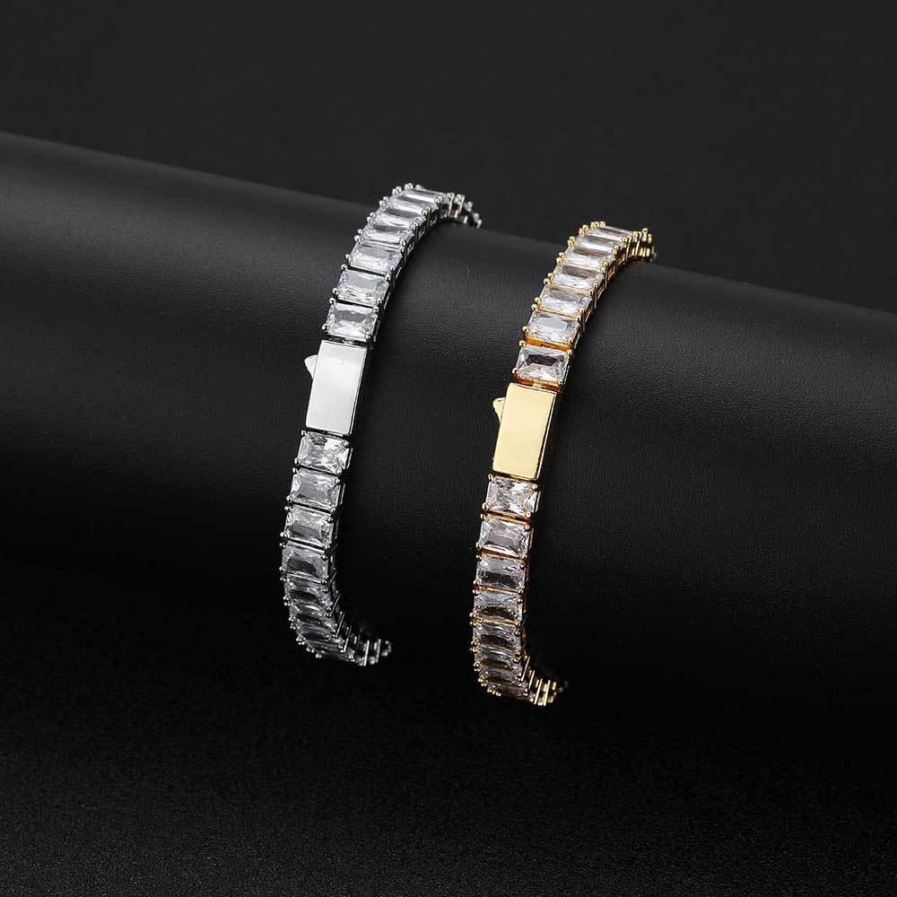 6mm Rectangle Zircon Tennis Chain Bracelet with Spring Clasp for Men | Caratix Jewelry - CaratixJewelry