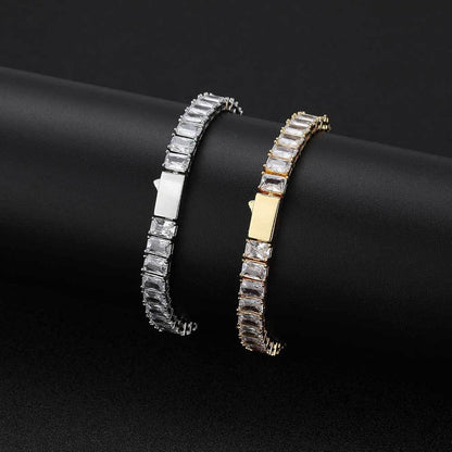 6mm Rectangle Zircon Tennis Chain Bracelet with Spring Clasp for Men | Caratix Jewelry - CaratixJewelry