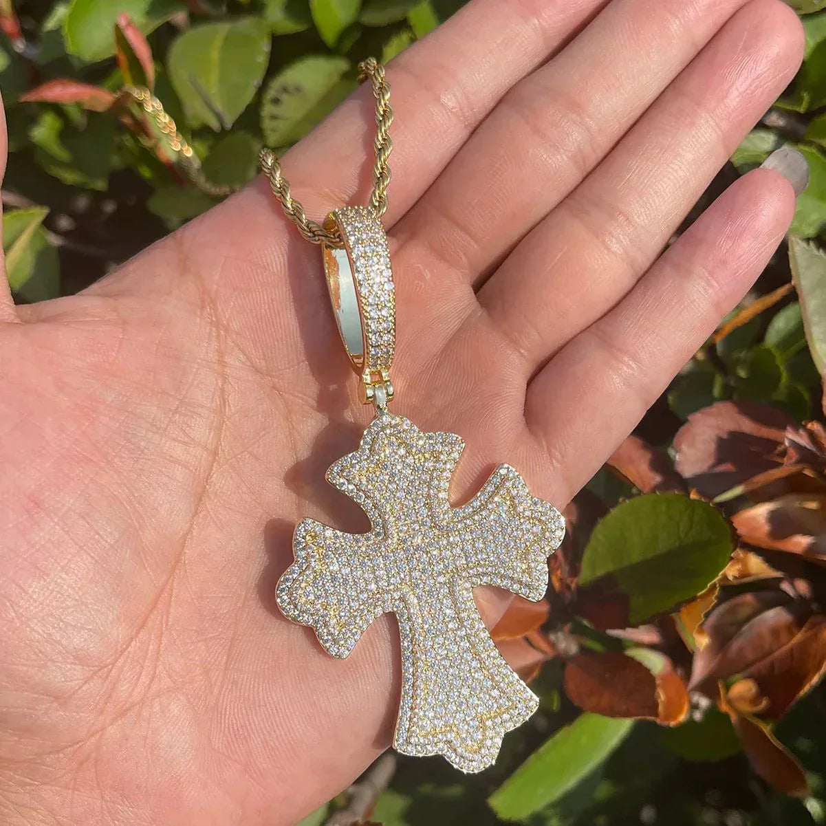 Iced Out Ornate Cross Pendant | Men's Baroque Pattern Necklace Caratix - CaratixJewelry