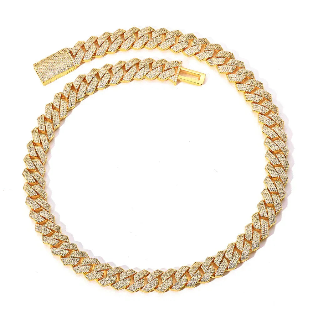 15mm Iced Out Cut Cuban Chain Necklace Quad Row Zircon - CaratixJewelry