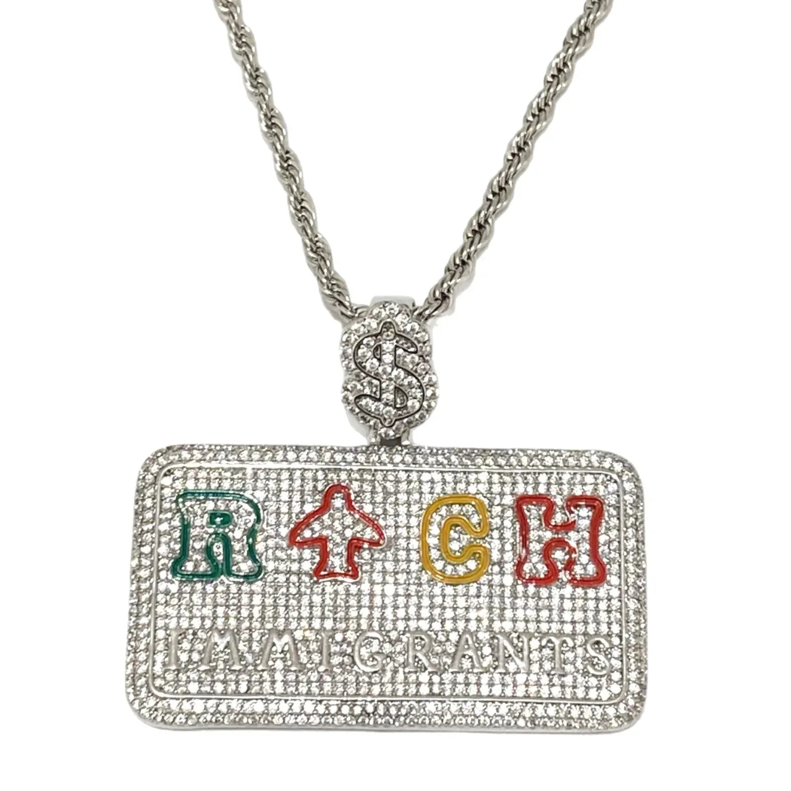 Iced Out Dollar Buckle "RICH" Square Pendant | Men's Wealth Medallion - CaratixJewelry