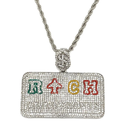 Iced Out Dollar Buckle "RICH" Square Pendant | Men's Wealth Medallion - CaratixJewelry