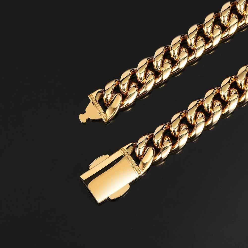 Clasp Stainless Steel Cuban Chain with 18K Gold Plating - CaratixJewelry