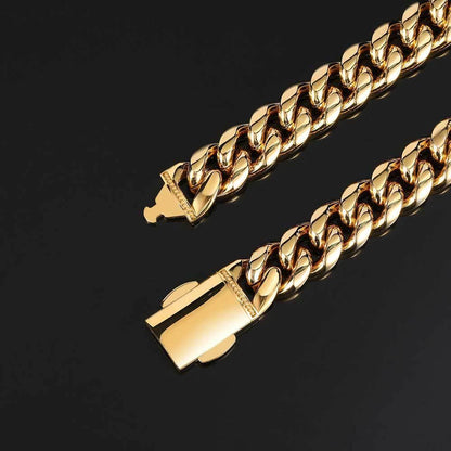 Clasp Stainless Steel Cuban Chain with 18K Gold Plating - CaratixJewelry