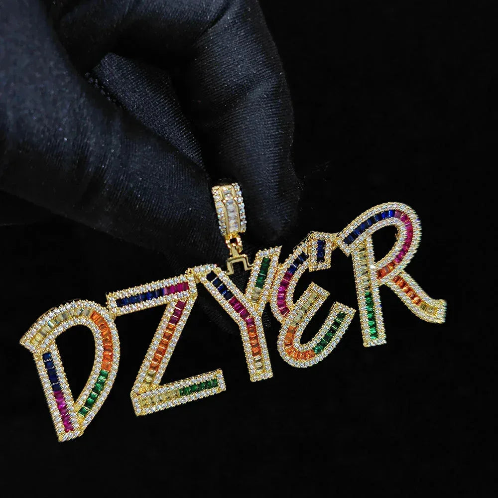 Colorful Square Zircon Letter Pendant Necklace for Men | Customizable Hip Hop Jewelry | Caratix Jewelry - CaratixJewelry