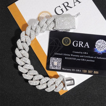 18mm Triple-Row Full-Iced Moissanite Cuban Chain in S925 Sterling Silver - CaratixJewelry