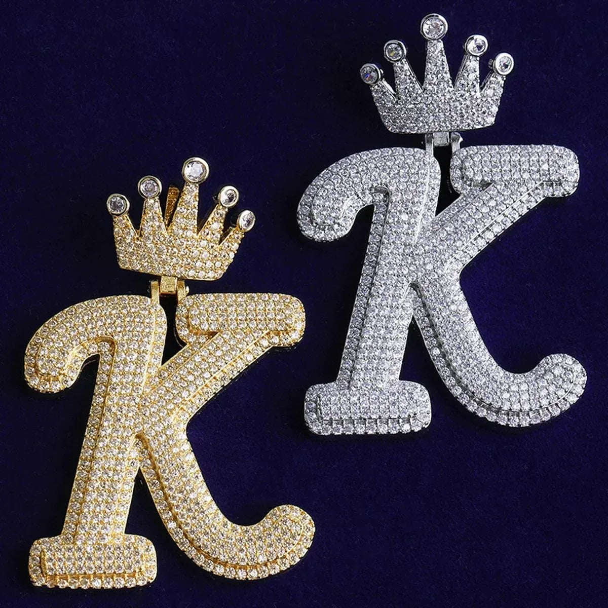 Iced Out Crown Letter K Pendant | Real Copper CZ Initial Necklace - CaratixJewelry