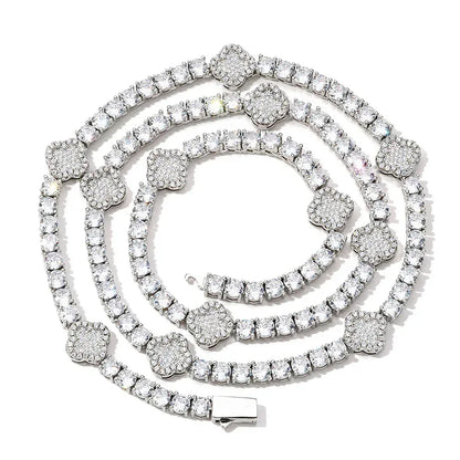 Four-Leaf Clover Moissanite Tennis Chain – S925 Sterling Silver Iced-Out Hip Hop Men’s Versatile Streetwear Necklace - CaratixJewelry