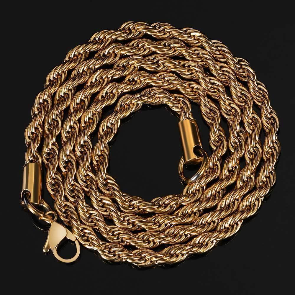 Stainless Steel Rope Chain Necklace 18K Gold Plated Unisex | Caratix Jewelry - CaratixJewelry