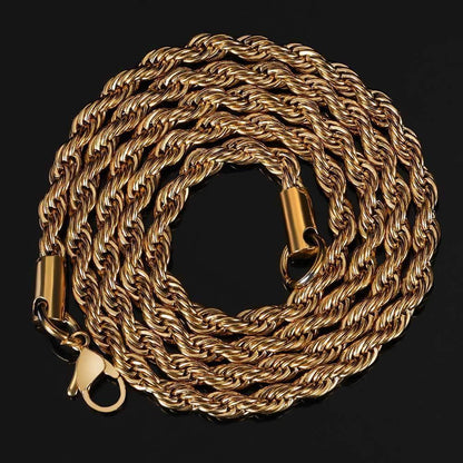 Stainless Steel Rope Chain Necklace 18K Gold Plated Unisex | Caratix Jewelry - CaratixJewelry