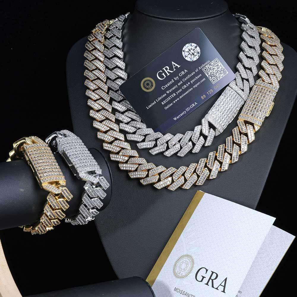 20mm Double-Row T-Bar Moissanite Cuban Link Chain for Men – S925 Sterling Silver Luxury Hip Hop Necklace - CaratixJewelry