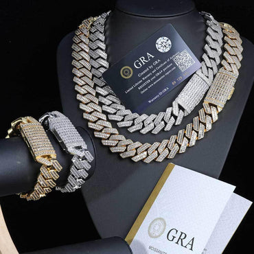 20mm Double-Row T-Bar Moissanite Cuban Link Chain for Men – S925 Sterling Silver Luxury Hip Hop Necklace - CaratixJewelry