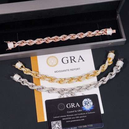 10mm S925 Sterling Silver Moissanite Rope Chain | Iced Out Twisted Link | Caratix