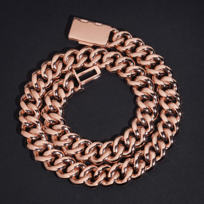 18mm Rose Gold Crescent Cuban Link Chain – Iced-Out Moissanite Hip Hop Men’s Necklace in 925 Sterling Silver - CaratixJewelry