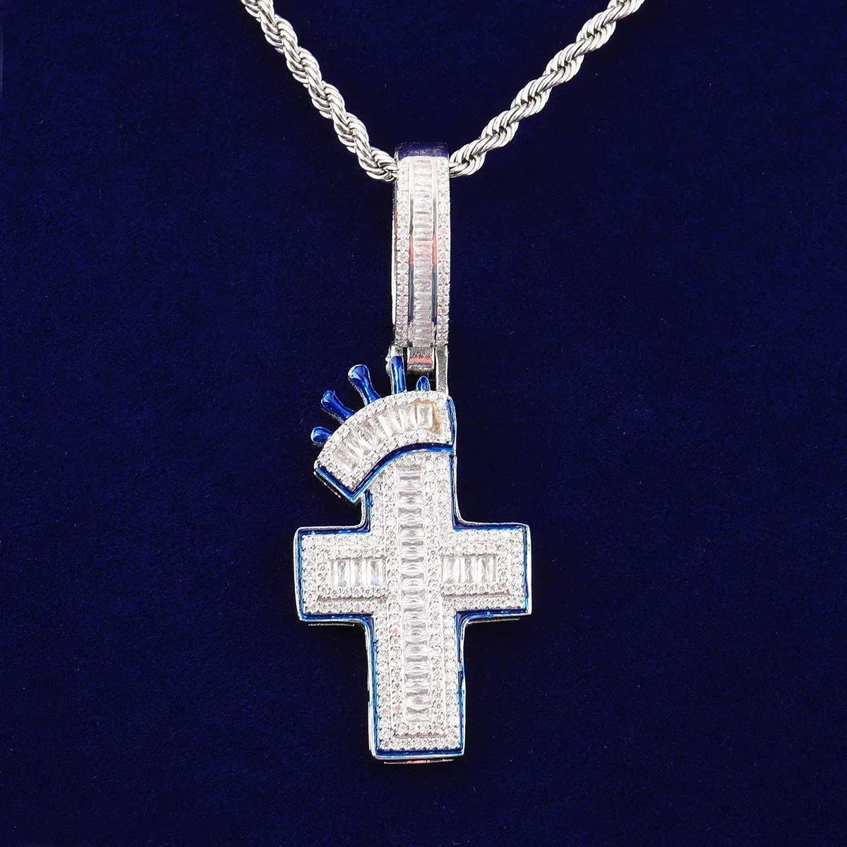 Iced Out Crown Cross Pendant | Men's & Women's Royal Faith Necklace - CaratixJewelry