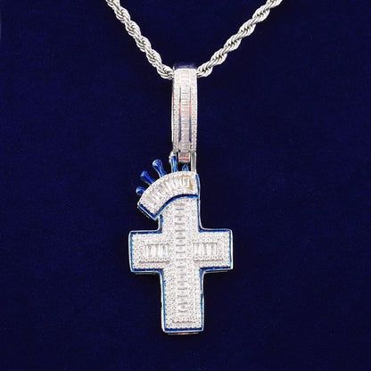 Iced Out Crown Cross Pendant | Men's & Women's Royal Faith Necklace - CaratixJewelry