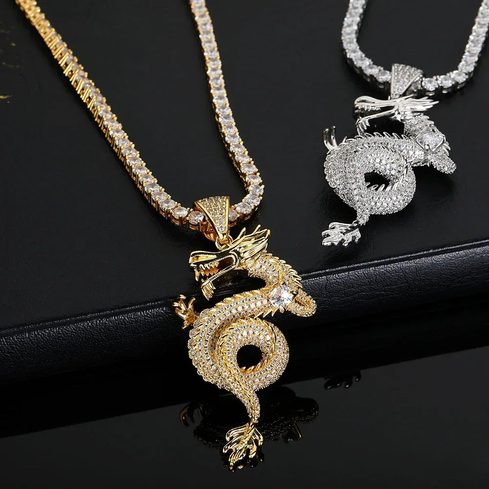 Zodiac Dragon Iced Out Pendant Zircon Necklace for Men | Caratix Jewelry - CaratixJewelry