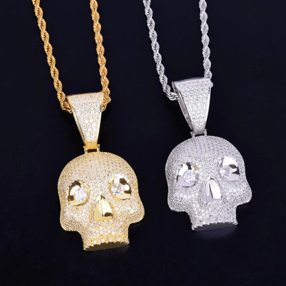 Men's Iced Out Skull Pendant Necklace | Gothic Hip Hop Skeleton Head | Premium Copper CZ Streetwear Bling | Edgy Rebel Jewelry | Caratix - CaratixJewelry