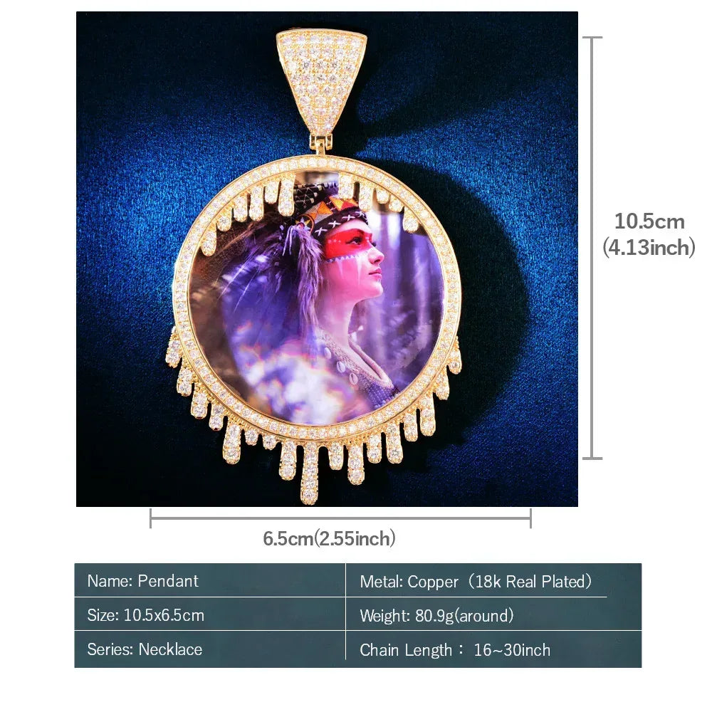 Teardrop Photo Pendant | Solid CZ Iced Out DIY Custom Picture Hip Hop Necklace - CaratixJewelry