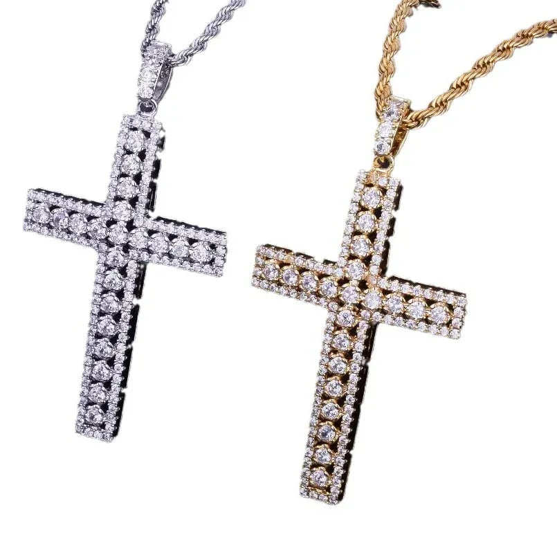 Iced Out Hollow Cross Pendant | Men's Openwork Frame Necklace | Premium Copper CZ Structural Jewelry | 3D Skeleton Bling | Caratix - CaratixJewelry