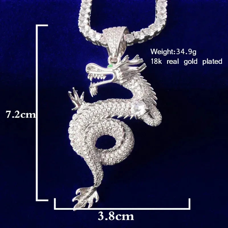 Iced Out Chinese Dragon Zodiac Pendant | Year of the Dragon Vintage Gold Necklace - CaratixJewelry