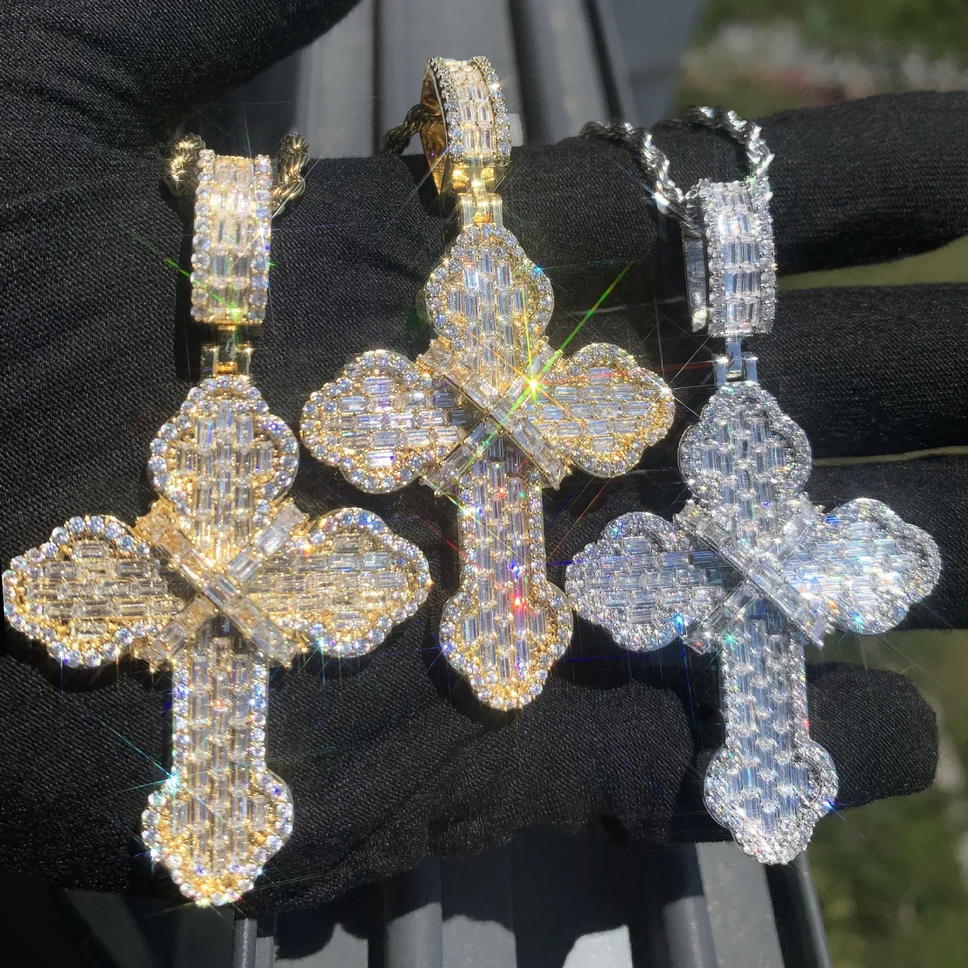 Iced Out Step-Cut Cross Pendant Necklace – Hip Hop Mixed CZ - CaratixJewelry