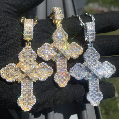 Iced Out Step-Cut Cross Pendant Necklace – Hip Hop Mixed CZ - CaratixJewelry