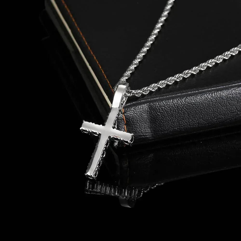 Custom Small Solid Cross Pendant Necklace with Micro-Pave Zircon Stones and Gold Plating for Men | Caratix Jewelry - CaratixJewelry