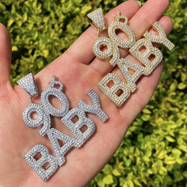 Iced Out "90s BABY" Text Pendant | Women's Y2K Nostalgia Necklace - CaratixJewelry