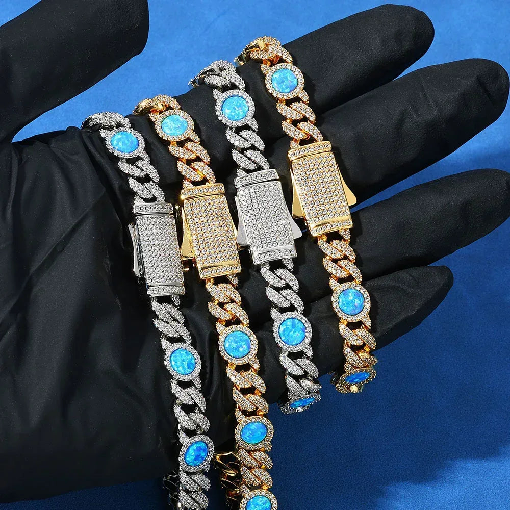 Blue Gemstone Moissanite Cuban Link Chain – Custom S925 Sterling Silver Iced-Out Hip Hop Men’s Trendy Streetwear Necklace - CaratixJewelry