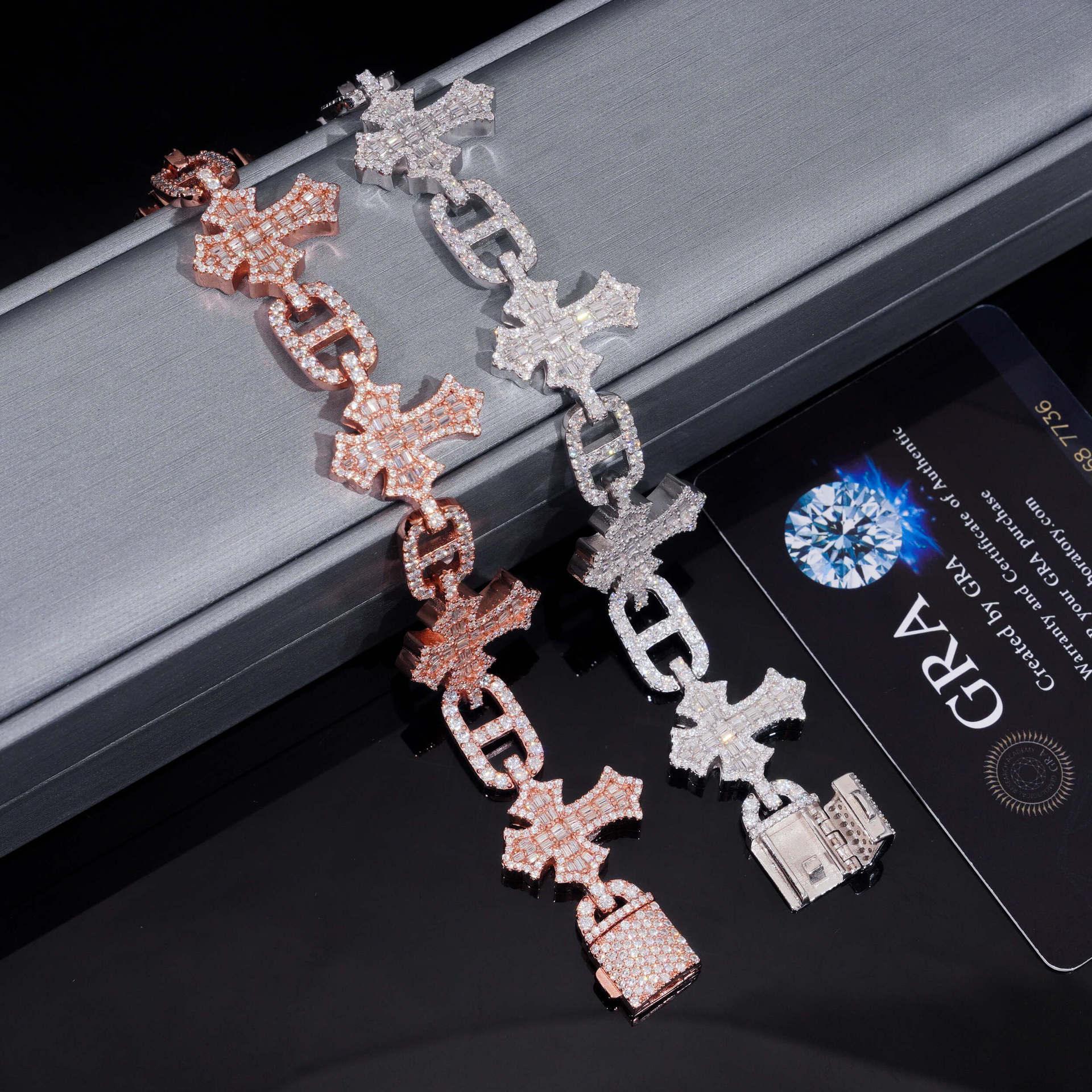 Moissanite Cross Cuban Link Bracelet with Box Clasp – S925 Sterling Silver Iced-Out Hip Hop Streetwear Jewelry - CaratixJewelry