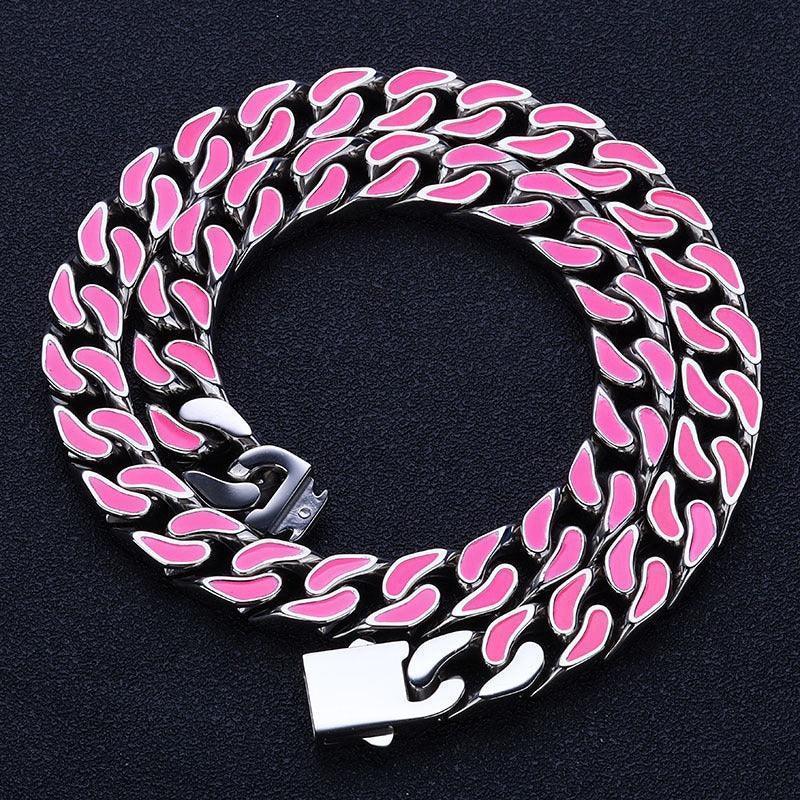 Custom 12mm Color Drip Cuban Chain Necklace Stainless Steel Hip Hop Jewelry | Caratix Jewelry - CaratixJewelry