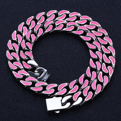 Custom 12mm Color Drip Cuban Chain Necklace Stainless Steel Hip Hop Jewelry | Caratix Jewelry - CaratixJewelry