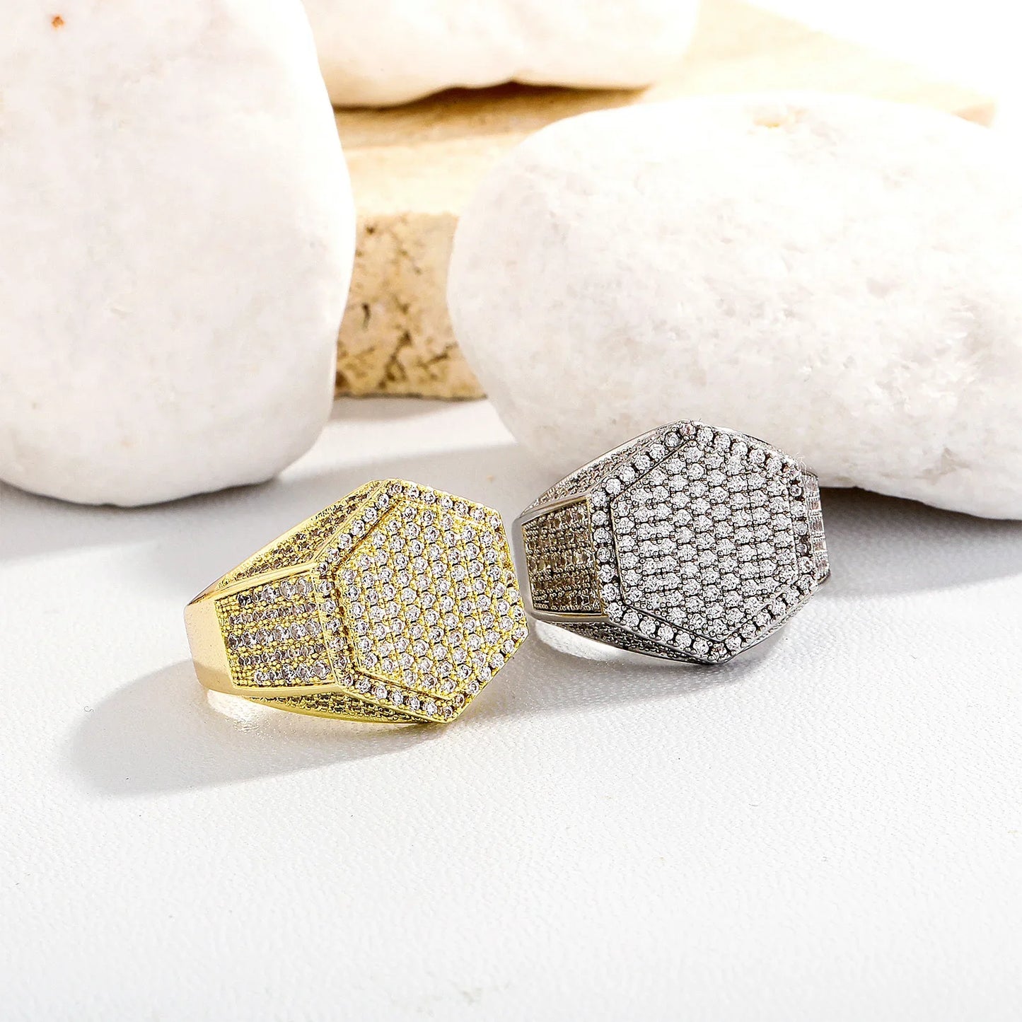 Geometric Polygon Wide Band Ring | Adjustable Open-Shank Jewelry | Caratix