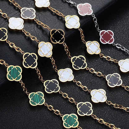 Stainless Steel Clover O-Chain Bracelet Non-Tarnish Gold Clover Link - CaratixJewelry