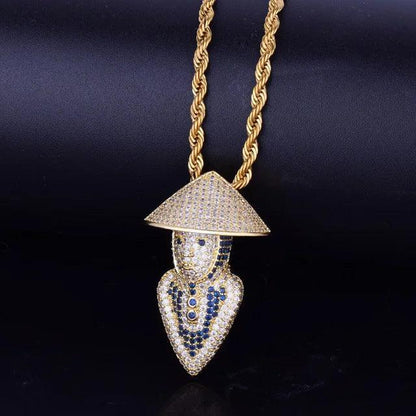Iced Out Mortal Kombat Character Pendant | Men's Gamer Hip Hop Necklace | Premium Copper CZ Fighter Jewelry | Arcade Legend Bling | Caratix - CaratixJewelry