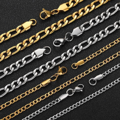 Lobster Clasp Stainless Steel Figaro Chain Necklace Titanium Steel for Men | Caratix Jewelry - CaratixJewelry