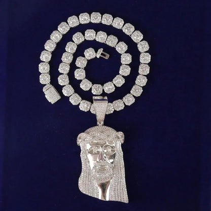 Large Iced Out Jesus Head Pendant | Big Face Messiah Necklace | Unisex Hip Hop Rock Jewelry | Copper CZ Bling | Caratix - CaratixJewelry