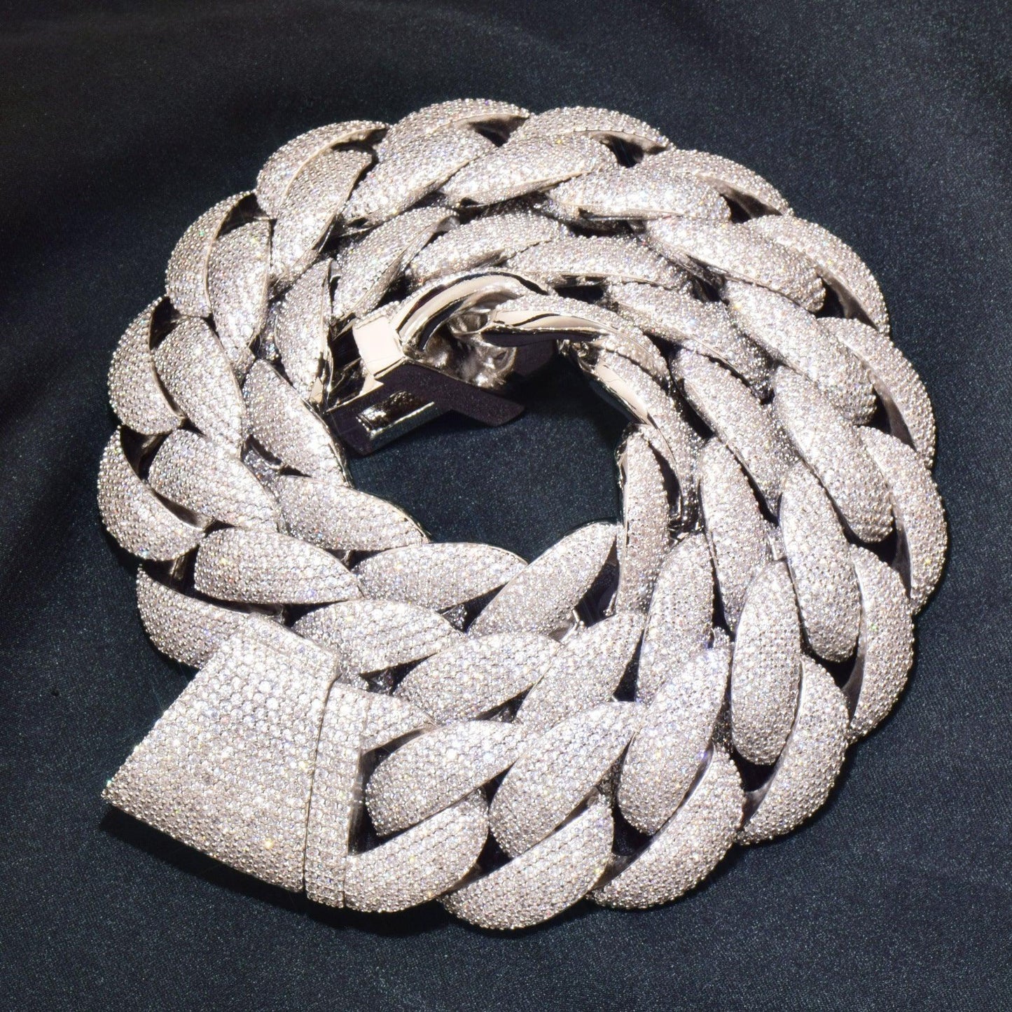 20mm Iced Out Crescent Clasp Cuban Chain with Copper & Zircon - CaratixJewelry