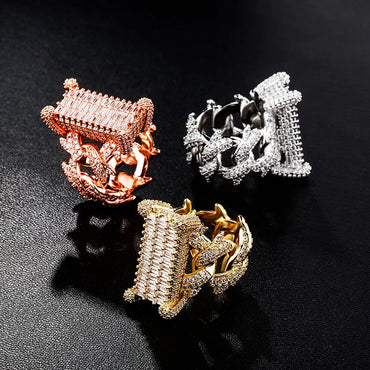 Iced Out Cuban Link Ring | Rectangular Zirconia Men's Band | Caratix
