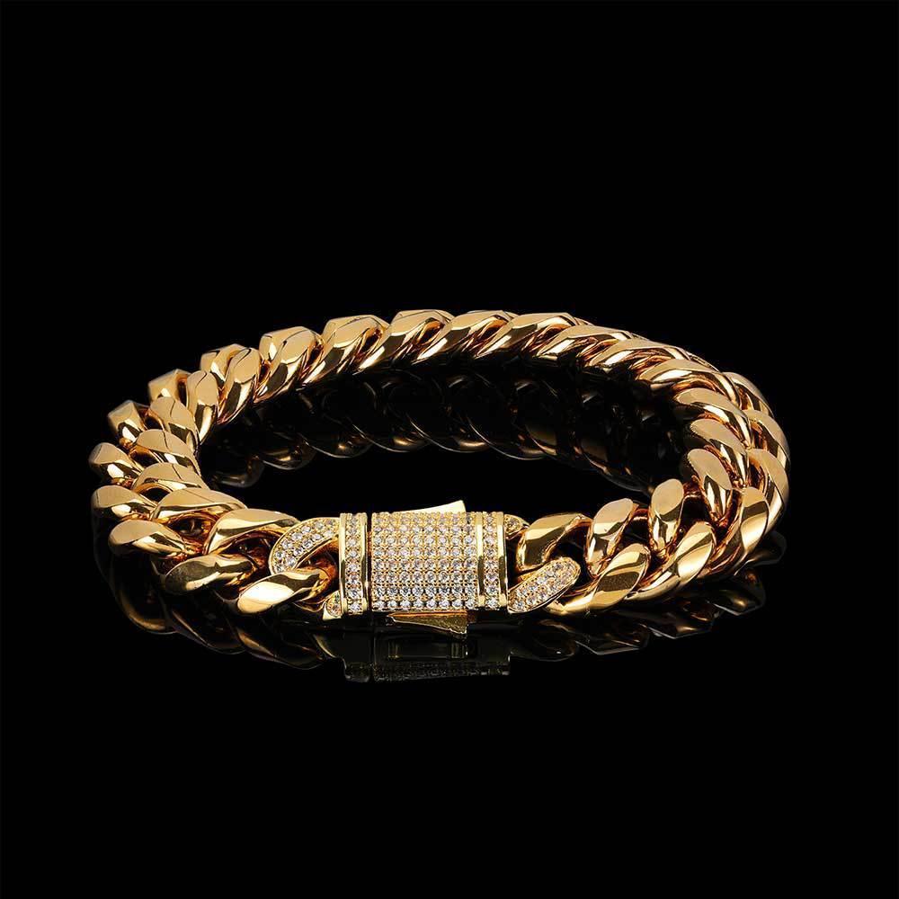 Custom Stainless Steel Cuban Chain Bracelet with Zircon Stones and Spring Clasp for Men | Titanium Steel Jewelry – Caratix Jewelry - CaratixJewelry