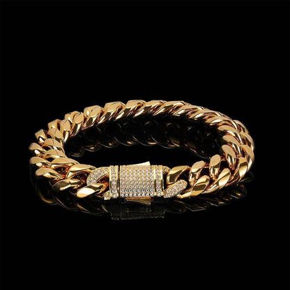 Custom Stainless Steel Cuban Chain Bracelet with Zircon Stones and Spring Clasp for Men | Titanium Steel Jewelry – Caratix Jewelry - CaratixJewelry