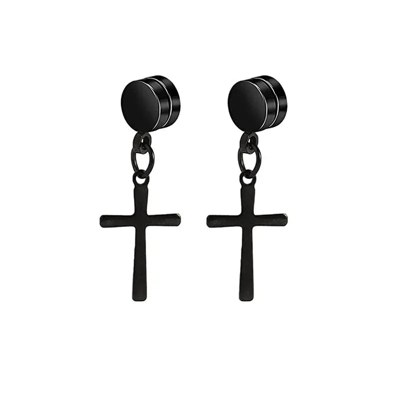 Womens Stainless Steel Cross Dangle Magnetic Earrings | Caratix