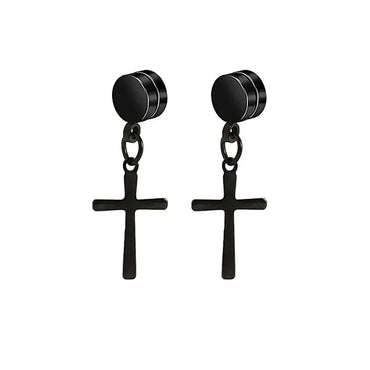 Womens Stainless Steel Cross Dangle Magnetic Earrings | Caratix