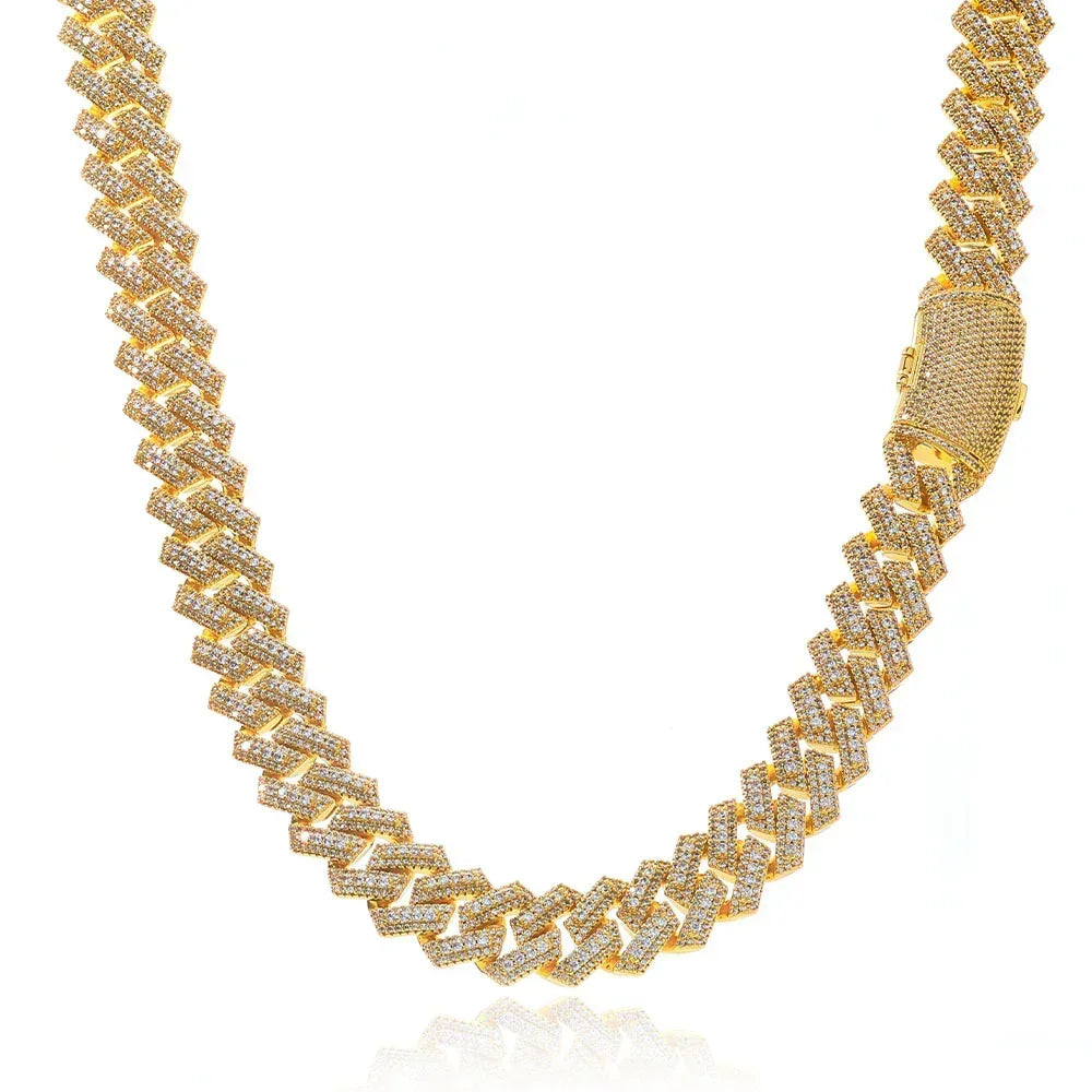 Custom 20mm Triple-Row Rhombus Cuban Chain - CaratixJewelry